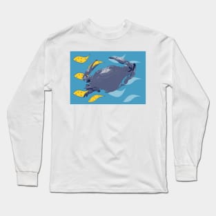 Blue crab on yellow and blue fish Long Sleeve T-Shirt